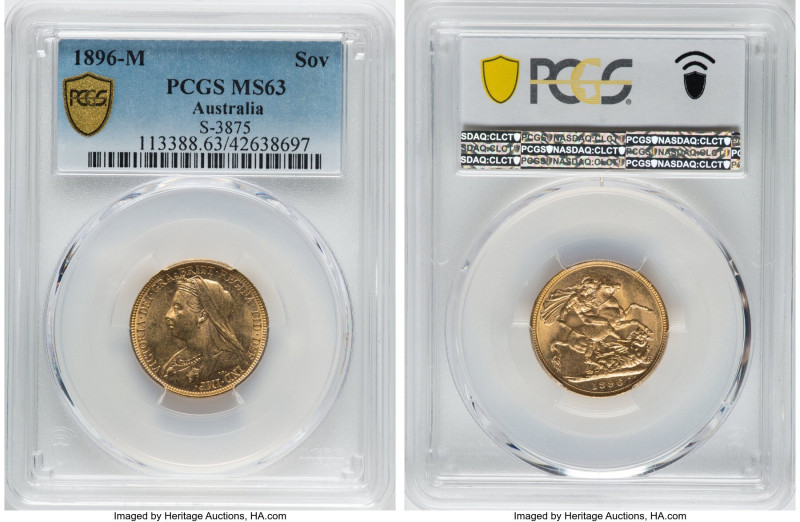 Victoria gold Sovereign 1896-M MS63 PCGS, Melbourne mint, KM13, S-3875. Apprecia...