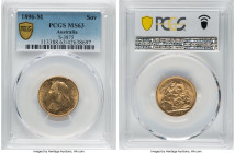 Victoria gold Sovereign 1896-M MS63 PCGS, Melbourne mint, KM13, S-3875. Appreciably fresh and crackling with luster, with few light contact marks on t...