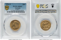 Victoria gold Sovereign 1896-S MS62 PCGS, Sydney mint, KM13, S-3877. An intriguing planchet bump on the reverse next to the tail noted, otherwise a wh...