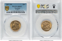 Victoria gold Sovereign 1897-M MS63 PCGS, Melbourne mint, KM13, S-3875. Practically as struck just yesterday, with sparse signs of handling on the str...