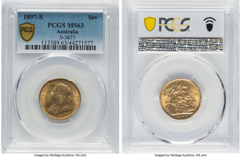Victoria gold Sovereign 1897-S MS63 PCGS, Sydney mint, KM13, S-3877. A comfortin...
