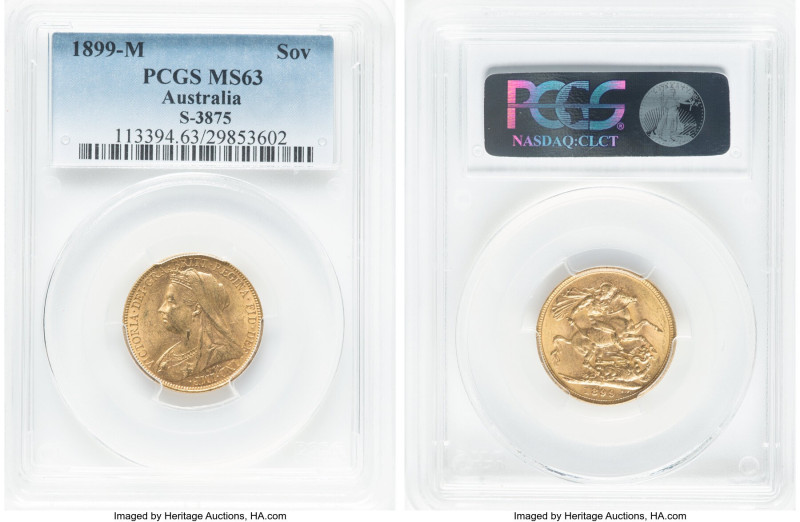 Victoria gold Sovereign 1899-M MS63 PCGS, Melbourne mint, KM13, S-3875. A reassu...