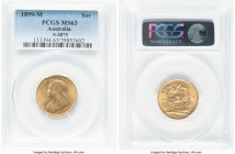 Victoria gold Sovereign 1899-M MS63 PCGS, Melbourne mint, KM13, S-3875. A reassuring Choice Mint State offering with flaxen hue and ample luminosity. ...