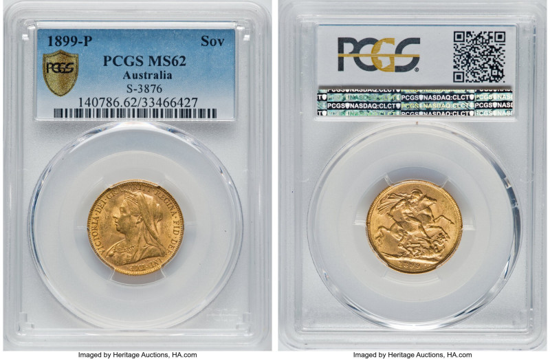 Victoria gold Sovereign 1899-P MS62 PCGS, Perth mint, KM13, S-3876. A perenniall...