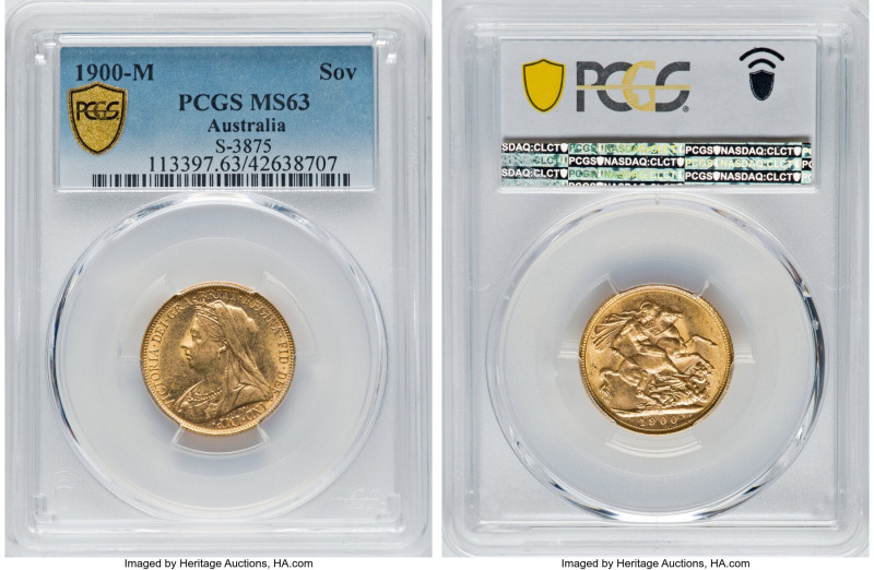 Victoria gold Sovereign 1900-M MS63 PCGS, Melbourne mint, KM13, S-3875. An allur...