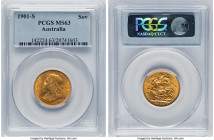 Victoria gold Sovereign 1901-S MS63 PCGS, Sydney mint, KM13, S-3877. A wonderful survivor with splendid, tangerine patination and freely cartwheeling ...