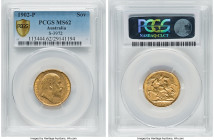 Edward VII gold Sovereign 1902-P MS62 PCGS, Perth mint, KM15, S-3972. A pale-gold example, well-suited for a registry set of Perth Sovereigns. HID0980...