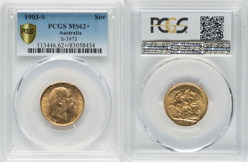Edward VII gold Sovereign 1903-S MS62+ PCGS, Sydney mint, KM15, S-3973. A handso...