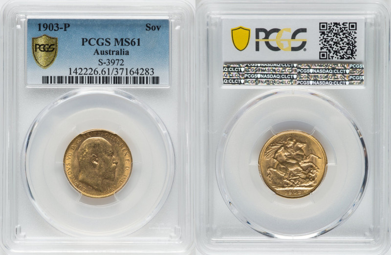 Edward VII gold Sovereign 1903-P MS61 PCGS, Perth mint, KM15, S-3972. A profusel...