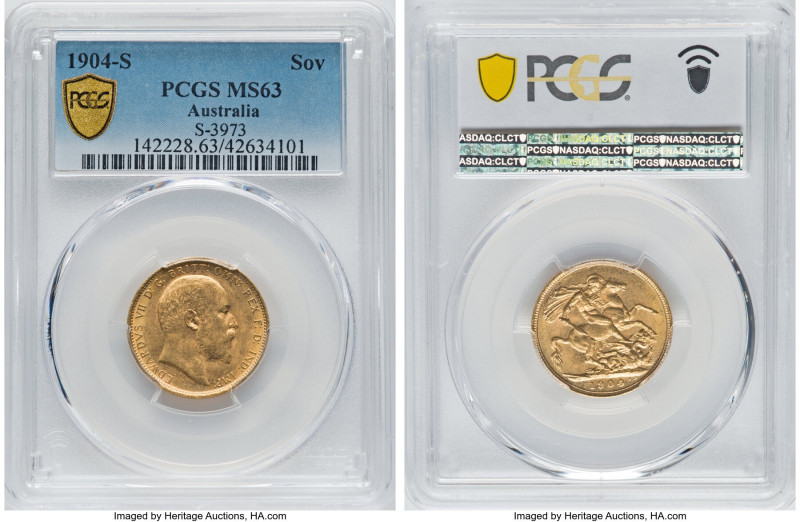 Edward VII gold Sovereign 1904-S MS63 PCGS, Sydney mint, KM15, S-3973. A handsom...