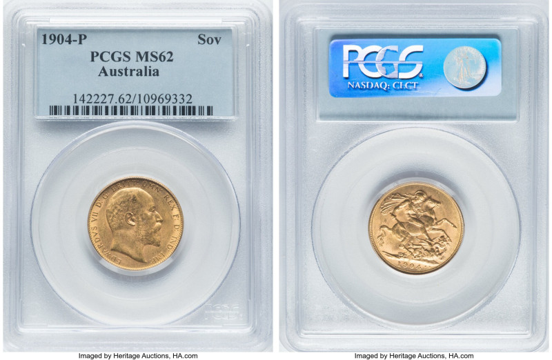 Edward VII gold Sovereign 1904-P MS62 PCGS, Perth mint, KM15, S-3972. Light touc...