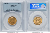 Edward VII gold Sovereign 1906-M MS63 PCGS, Melbourne mint, KM15, S-3791. Captivatingly radiant selection, with pleasing warm amber undertone and attr...
