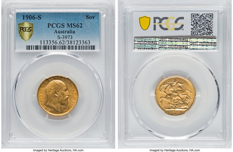 Edward VII gold Sovereign 1906-S MS62 PCGS, Sydney mint, KM15, S-3973. A pleasan...