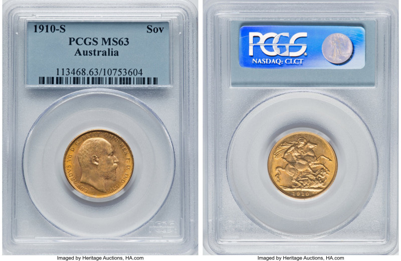 Edward VII gold Sovereign 1910-S MS63 PCGS, Sydney mint, KM15, S-3973. An eye-ca...
