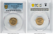 George V gold 1/2 Sovereign 1912-S MS63 PCGS, Sydney mint, KM28, S-4009. A quietly shimmering piece in wholly respectable Choice Mint State, with a hi...