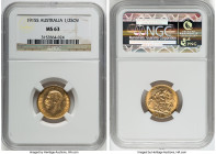 George V gold 1/2 Sovereign 1915-S MS63 NGC, Sydney mint, KM28, S-4009. A pleasingly lustrous representative struck on a pale-gold planchet. HID098012...