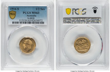 George V gold 1/2 Sovereign 1916-S MS63 PCGS, Sydney mint, KM28, S-4009. The last year of this type issued from the Sydney mint, displaying captivatin...