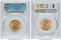 George V gold Sovereign 1931-P MS64 PCGS, Perth mint, KM32, S-4002. Small head type, and the last date of Sovereigns minted at the Perth mint. A good-...