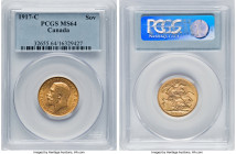 George V gold Sovereign 1917-C MS64 PCGS, Ottawa mint, KM20, S-3997. A handsome and Choice specimen, with bellowing luster radiating from the apprecia...