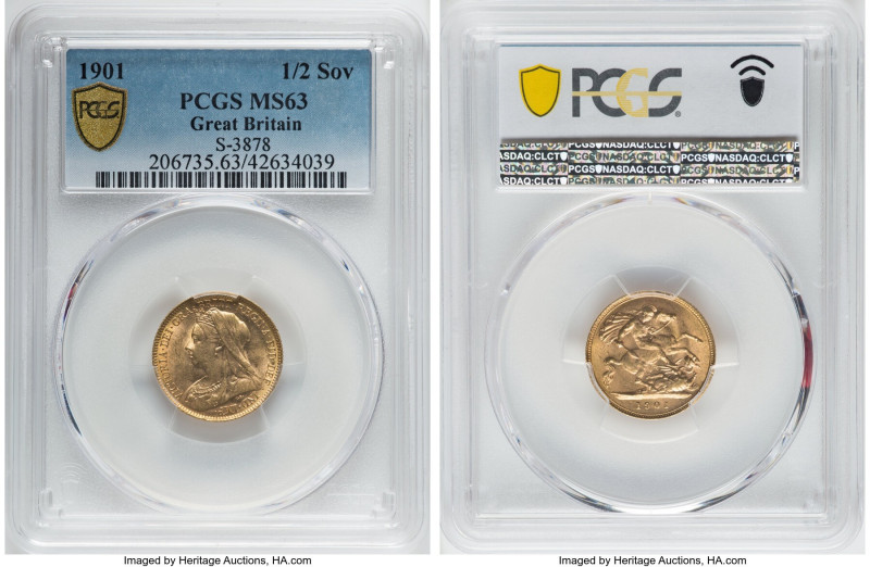 Victoria gold 1/2 Sovereign 1901 MS63 PCGS, KM784, S-3878. A lovely Choice offer...