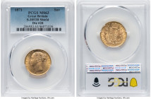 Victoria gold "Shield" Sovereign 1871 MS63 PCGS, KM736.2, S-3853B. Die #28. A sublime example projecting an aura of blissful serenity and cartwheeling...