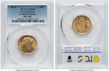 Victoria gold "Shield" Sovereign 1871 MS63 PCGS, KM736.2, S-3853B. Die #30. Quite a lovely Choice Mint State representative, bathed in golden resplend...