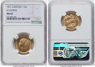 Victoria gold "St. George" Sovereign 1871 MS62 NGC, KM752, S-3856. Horse with short tail. With somewhat glossy appearance and a scattering of light ha...