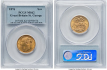 Victoria gold "St. George" Sovereign 1876 MS62 PCGS, KM752, S-3856A. A wholly respectable specimen with ample lustrous coverage, holdered with an olde...