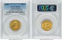 Victoria gold Sovereign 1887 MS62+ PCGS, KM767, S-3866. Normal JEB. A pleasing example of Victoria's Jubilee year Sovereign, displaying the trademark ...