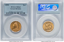 Victoria gold Sovereign 1890 MS63 PCGS, KM767, S-3866B. Normal JEB, second legend. An attractive, Choice representative projecting eye-catching lashes...