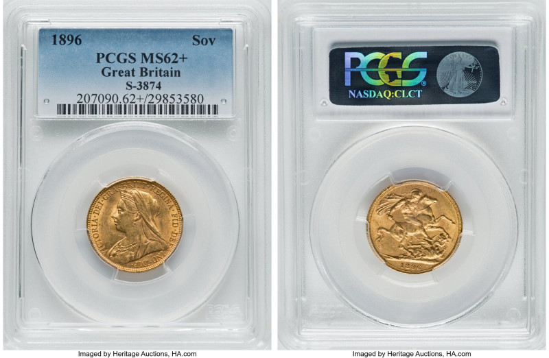 Victoria gold Sovereign 1896 MS62+ PCGS, KM785, S-3874. Admitting minimal contac...