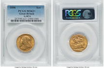 Victoria gold Sovereign 1896 MS62+ PCGS, KM785, S-3874. Admitting minimal contact marks throughout the fields and dressed in an autumnal ochre hue sup...