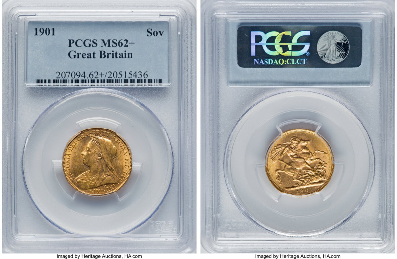 Victoria gold Sovereign 1901 MS62+ PCGS, KM785, S-3874. Issued on the last year ...