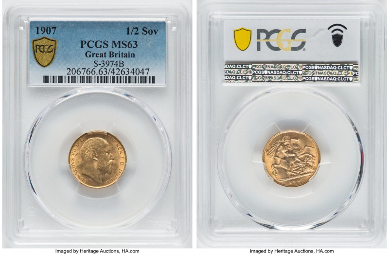 Edward VII gold 1/2 Sovereign 1907 MS63 PCGS, KM804, S-3974B. An engaging Choice...