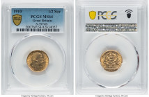 Edward VII gold 1/2 Sovereign 1910 MS64 PCGS, KM804, S-3974B. A good-looking, crisply struck example with appreciable luster, approaching the precipic...