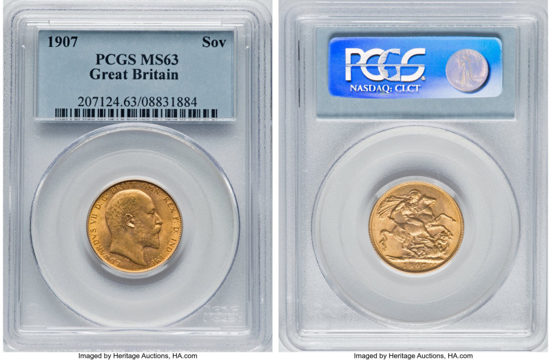 Edward VII gold Sovereign 1907 MS63 PCGS, KM805, S-3969. A gratifying example in...
