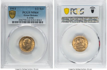 George V gold 1/2 Sovereign 1911 MS64 PCGS, KM819, S-4006. A fully-rendered, fresh representative, first year of this type. HID09801242017 © 2022 Heri...