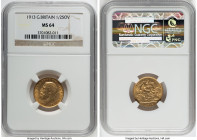 George V gold 1/2 Sovereign 1913 MS64 NGC, KM819, S-4006. Delightfully shimmering surfaces and sharp rims, a comfortably Choice selection. HID09801242...