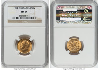 George V gold 1/2 Sovereign 1914 MS65 NGC, KM819, S-4006. A sublime Gem with satiny appearance on the champagne-gold surfaces. HID09801242017 © 2022 H...