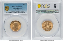George V gold Sovereign 1914 MS64 PCGS, KM820, S-3996. A delightful representative with crisp rims and scintillating surfaces. HID09801242017 © 2022 H...