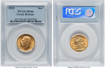 George V gold Sovereign 1925 MS66 PCGS, KM820, S-3996. A lovely Gem representative of this date, a perfect type coin with beautifully smooth surfaces ...
