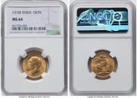 British India. George V gold Sovereign 1918-I MS64 NGC, Bombay mint, KM-A525, S-3998. A captivatingly lustrous and Choice example, exhibiting an attra...
