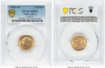 George V gold 1/2 Sovereign 1926-SA MS65 PCGS, Pretoria mint, KM20, S-4010. An inviting Gem from the last year of issue for Pretoria mint half-soverei...