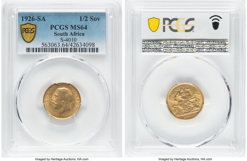 George V gold 1/2 Sovereign 1926-SA MS64 PCGS, Pretoria mint, KM20, S-4010. A pl...