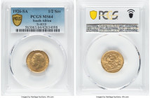George V gold 1/2 Sovereign 1926-SA MS64 PCGS, Pretoria mint, KM20, S-4010. A pleasant Choice offering in harvest-gold hue, projecting cautious luster...