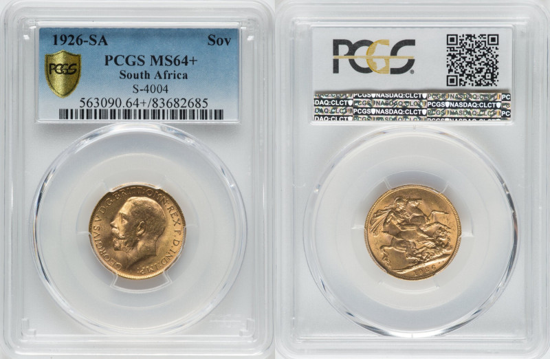 George V gold Sovereign 1926-SA MS64+ PCGS, Pretoria mint, KM21, S-4004. So clos...