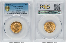 George V gold Sovereign 1928-SA MS65 PCGS, Pretoria mint, KM21, S-4004. A delightful yellow-gold Gem enveloped in generous luster. HID09801242017 © 20...