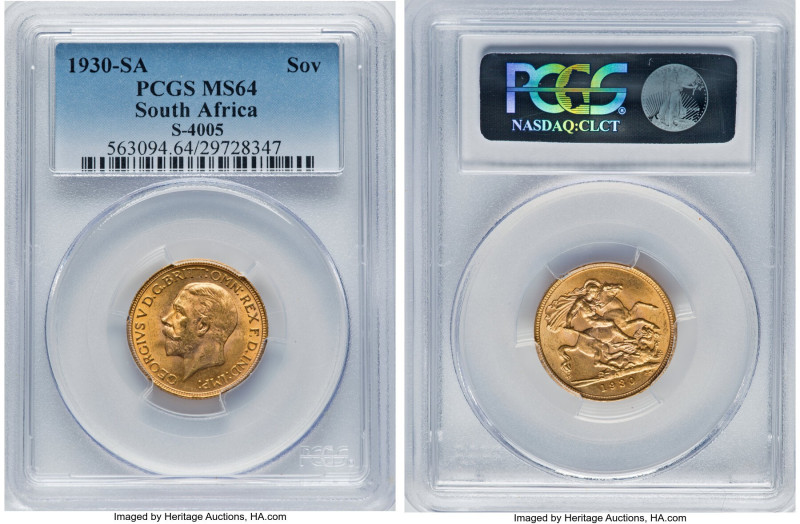 George V gold Sovereign 1930-SA MS64 PCGS, Pretoria mint, KM22, S-4005. Small he...