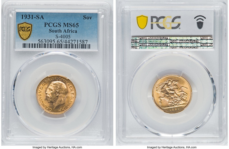 George V gold Sovereign 1931-SA MS65 PCGS, Pretoria mint, KM22, S-4005. Small he...