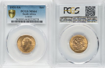 George V gold Sovereign 1931-SA MS64 PCGS, Pretoria mint, KM-A22, S-4005. Small head type. Praiseworthy in the blazing mint freshness sweeping across ...